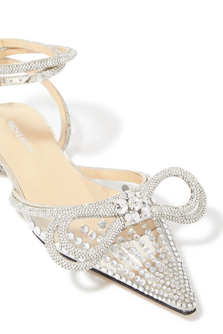 Double-Bow PVC & Crystal Ballerina Sandals