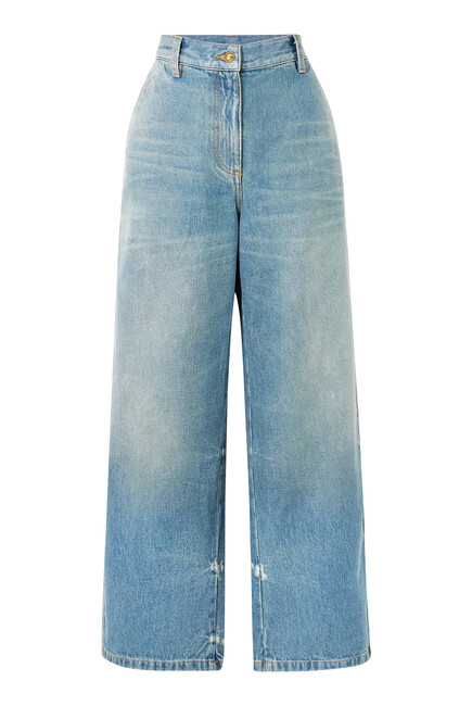 Washed Logo Wide Jeans