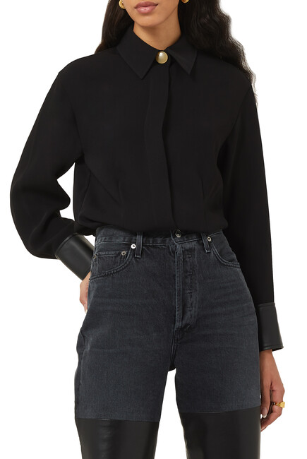 Faux Leather Cuff Shirt