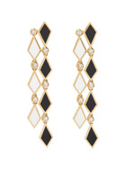 Mosaic Drop Long Earrings, 18K Yellow Gold, Diamonds and Enamel