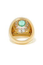 Pompadour Signet Ring, 18k Yellow Gold with Emerald & Diamonds