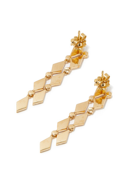 Mosaic Drop Long Earrings, 18K Yellow Gold, Diamonds and Enamel