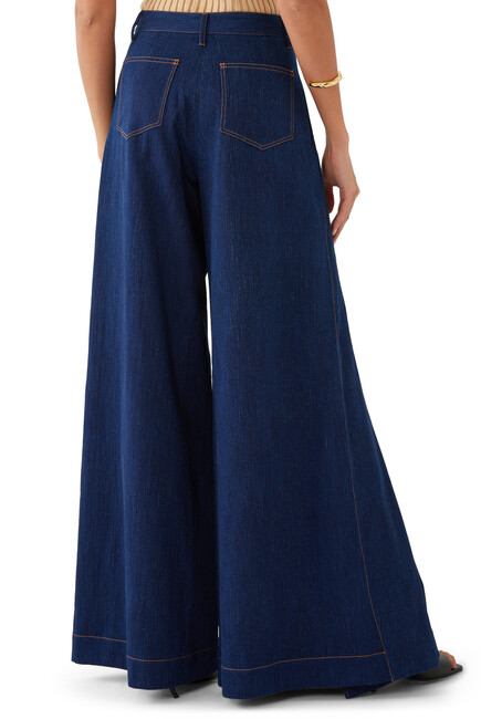 Spliced Wide-Leg Denim Pants