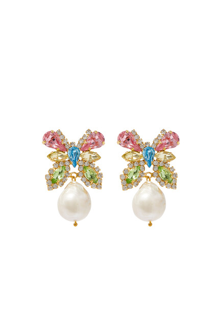 Mariah Earrings, 24k Gold-Plated Stud Earrings & Fresh Water Baroque Pearls, Swarovski Crystals