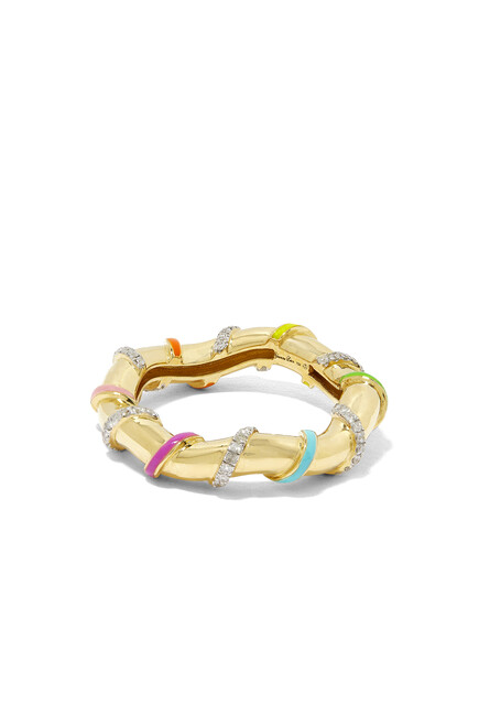 Enamel Twisted Ring, 18k Yellow Gold & Diamonds