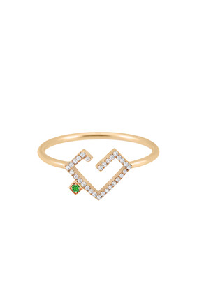 Hubb Ring, 18k Gold with Diamond & Emerald Ring