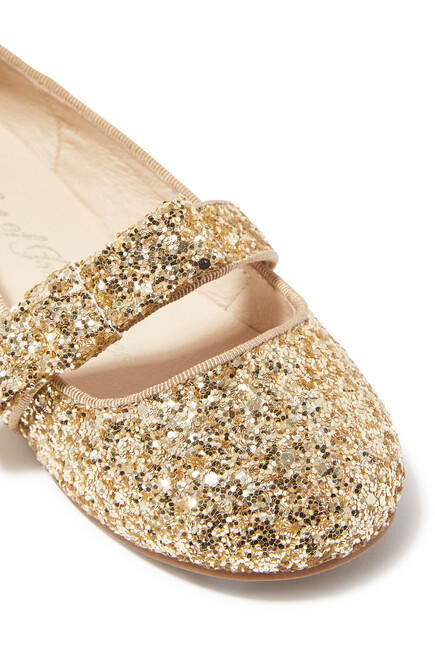 Kids Glitter Bow Strap Ballerinas