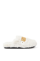 Kids Lettering Logo Soft Fur Slip-on Sliders