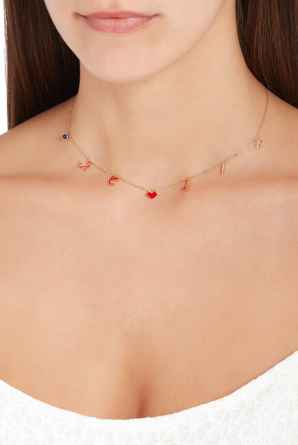 Mina Al Hobb Letter Necklace, 18k Yellow Gold & Enamel