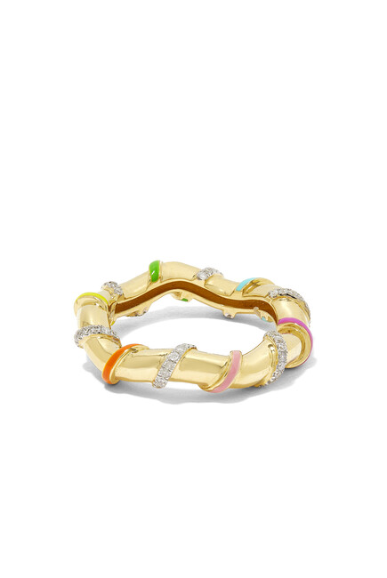 Enamel Twisted Ring, 18k Yellow Gold & Diamonds