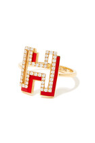 Letter H Silhouette Ring, 18k Yellow Gold with Diamonds