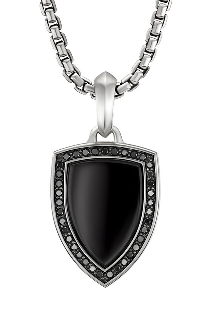 Shield Amulet, Sterling Silver with Black Onyx & Black Diamonds