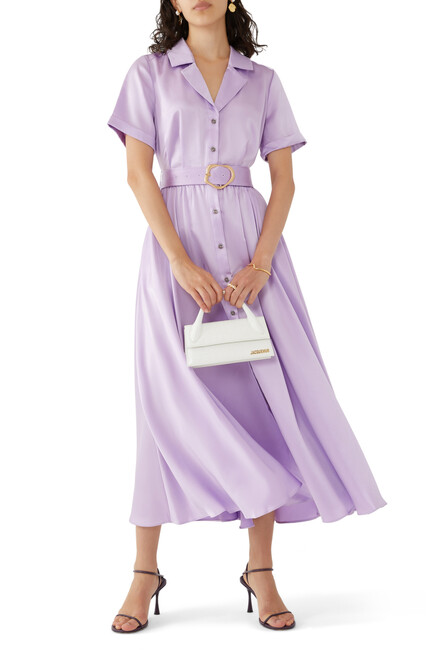 Belted Satin Shirt Dress