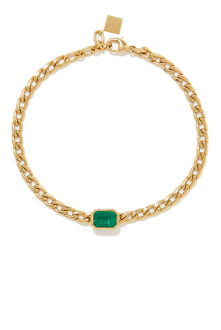 Vinatge Chain Bracelet, 18k Gold & Emerald