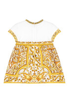 Kids Yellow Majolica Print Poplin & Jersey Dress