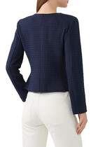Waffle-Effect Knit Jacket with Zip and Peplum