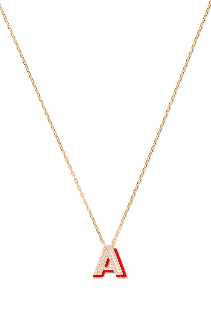 'A' Shadow Letter Necklace, 18k Yellow Gold & Diamond & Enamel