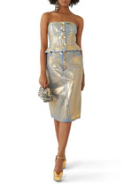 Gold Foil Denim Midi Skirt