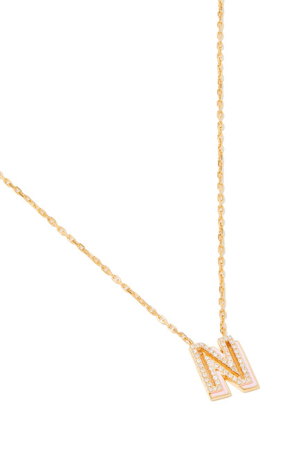 N Letter Pendant Necklace, 18k Yellow Gold with Diamonds & Enamel