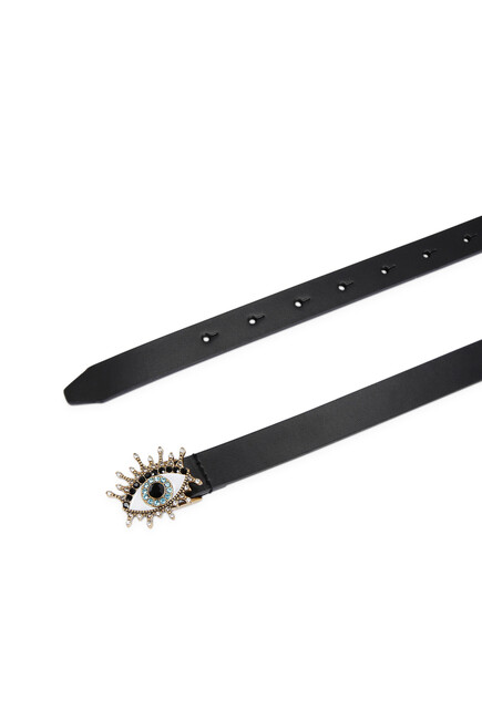 Evil Eye Buckle Leather Belt