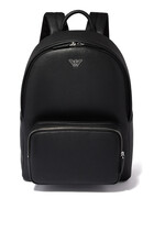 Logo Plaque Faux Leather Backpack