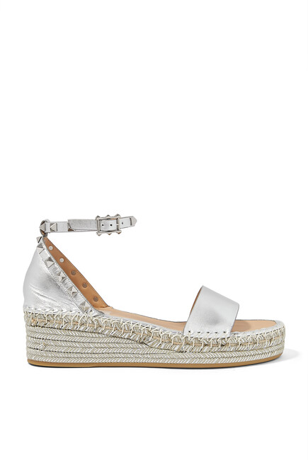 Rockstud 55 Leather Espadrille Wedge Sandals