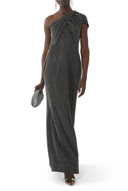 Asymmetric Diamante Maxi Dress