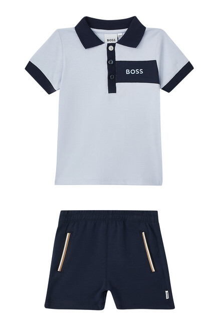 Logo Print Polo Shirt & Shorts Set