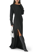 Long-Sleeve Thigh-Split Maxi Dress