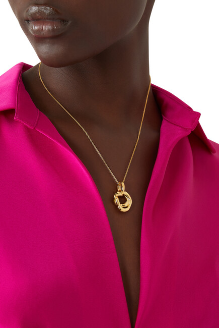 Molten Twisted Double Pendant Necklace, 18k Gold Plated Brass