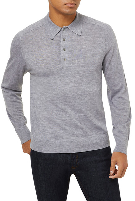 Long Sleeve Wool Polo