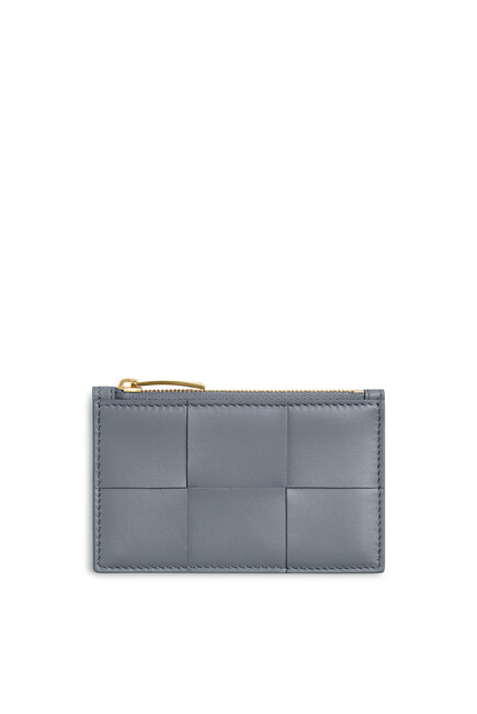 Zipped Card Case in Intrecciato Leather