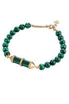 Chakra Malachite and Diamonds Medium Horizontal Beaded Bracelet, 18k Yellow Gold