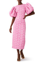 Jacquard Puff-Sleeve Maxi Dress