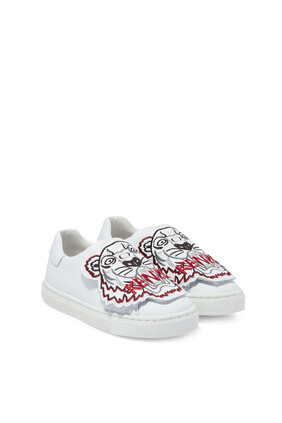 Kids Tiger Print Slip-on Leather Sneakers