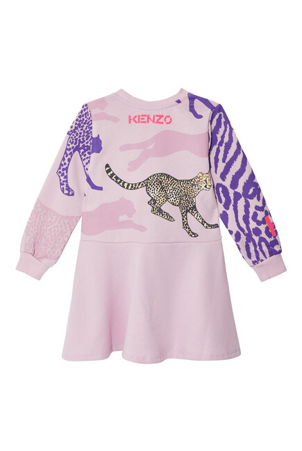 Big Cat Print Sweater Dress