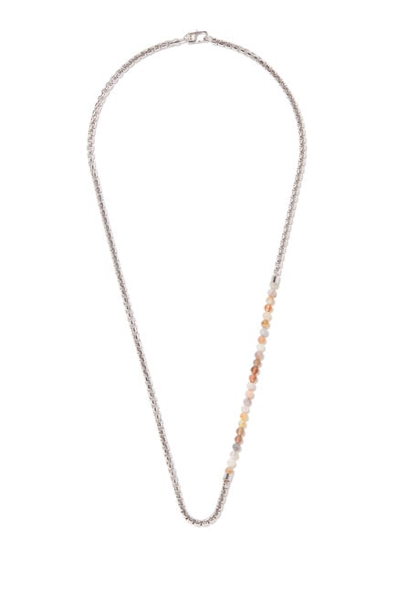 Sennit Catena Beaded Necklace, Rhodium-plated Sterling Silver & Botswana Agate