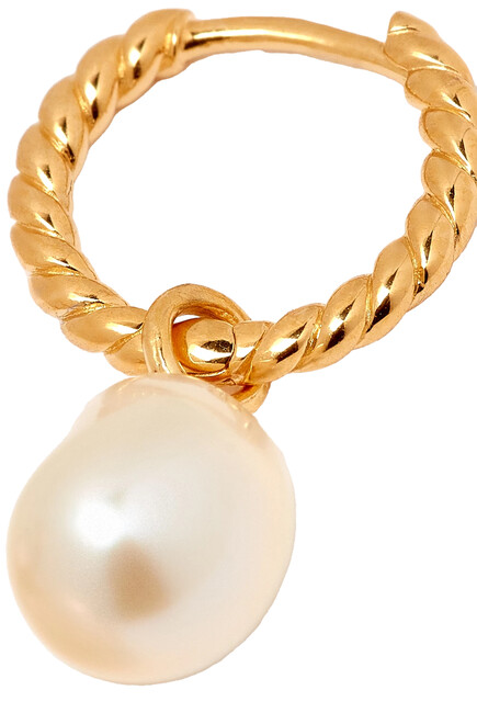 Pearl Twisted Small Drop Hoop Earrings, 18k Gold Plated Vermeil on Sterling Silver & Pearls