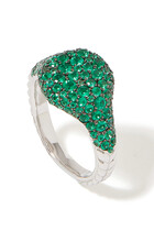 Chevron Mini Pinky Ring, 18k White Gold & Emeralds