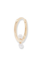 Pearl Single Hoop Earring, 18k Yellow Gold