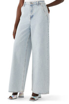 Blue Rhinestone Wide Leg Jeans