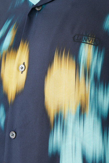 Blurred Floral Print Bowling Shirt