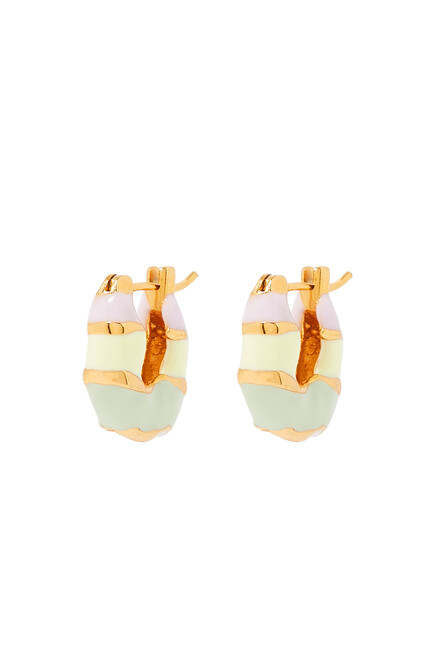 Wave Striped Earrings, 18k Gold-Plated Brass