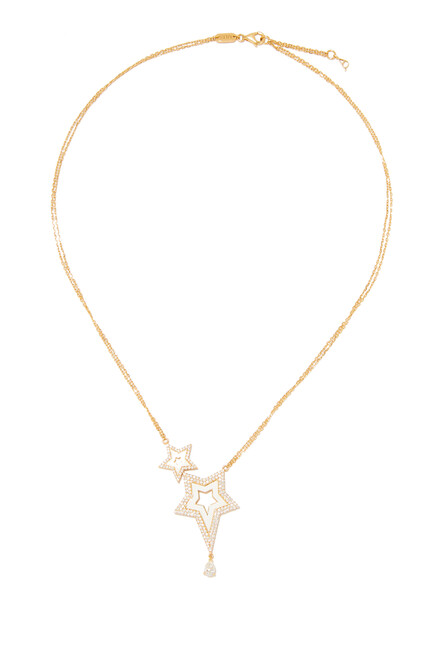 Full Diamond Double Star Necklace, 18k Yellow Gold & Diamonds