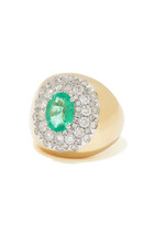 Pompadour Signet Ring, 18k Yellow Gold with Emerald & Diamonds