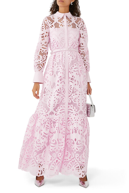 Pink Cotton Lace Maxi Dress