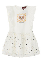 Teddy Bear Print Dress With Tulle