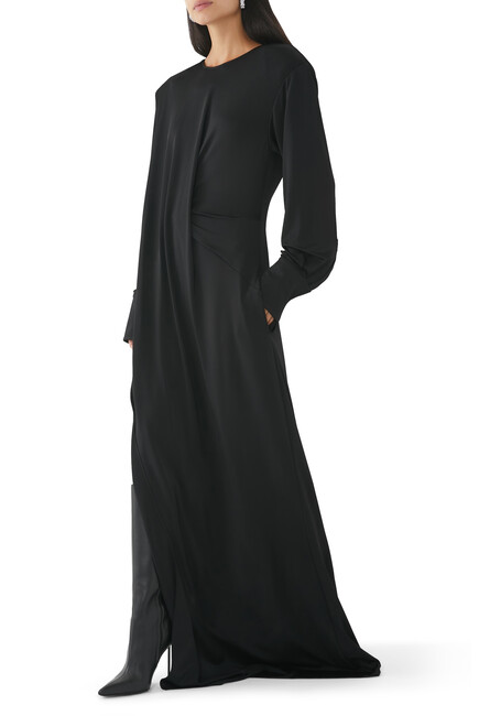 Long-Sleeve Thigh-Split Maxi Dress