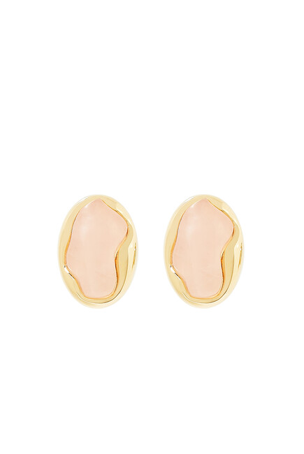 Sybil Stud Earrings, 18k Gold-Plated Brass & Rose Quartz