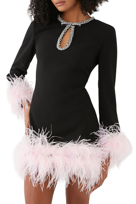 Black Crepe Feather Mini Dress